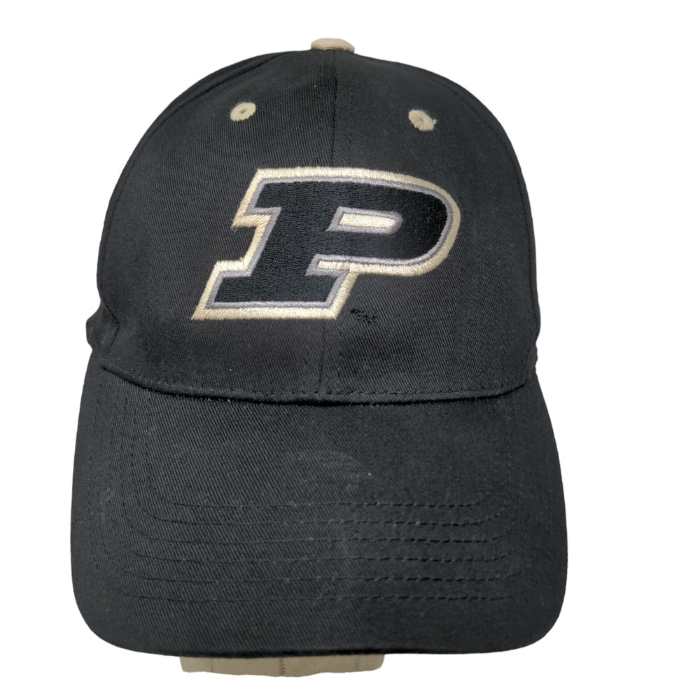 Purdue Boilermakers Men's Strapback Hat Black OSFA Embroidered Big Logo